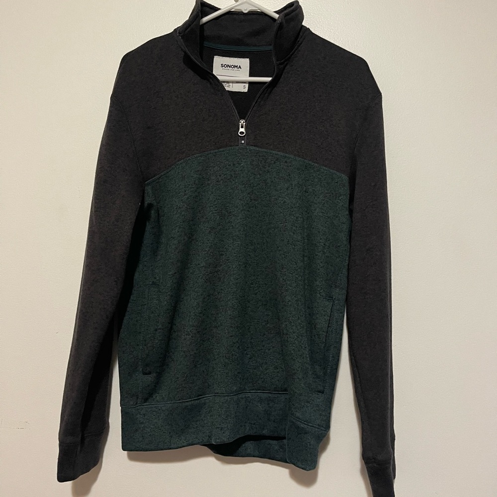 Gray and green sweater